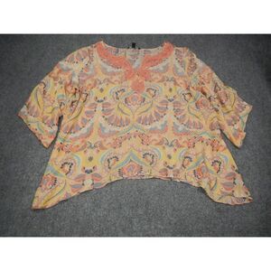 Zac Rachel Blouse Top Women's 2X Plus‎ Vibrant Paisley Embroidered Split V-Neck